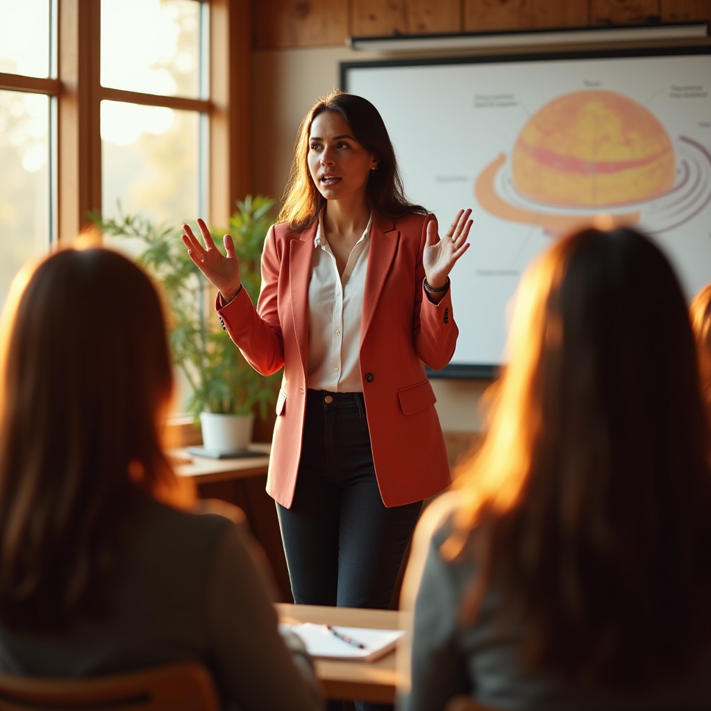 Workshop facilitator teaching solar concepts to homeowners